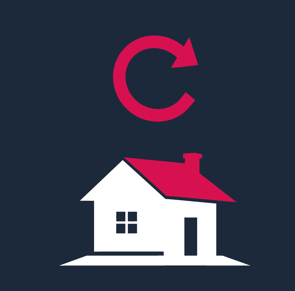 Seta circular sobre uma casa